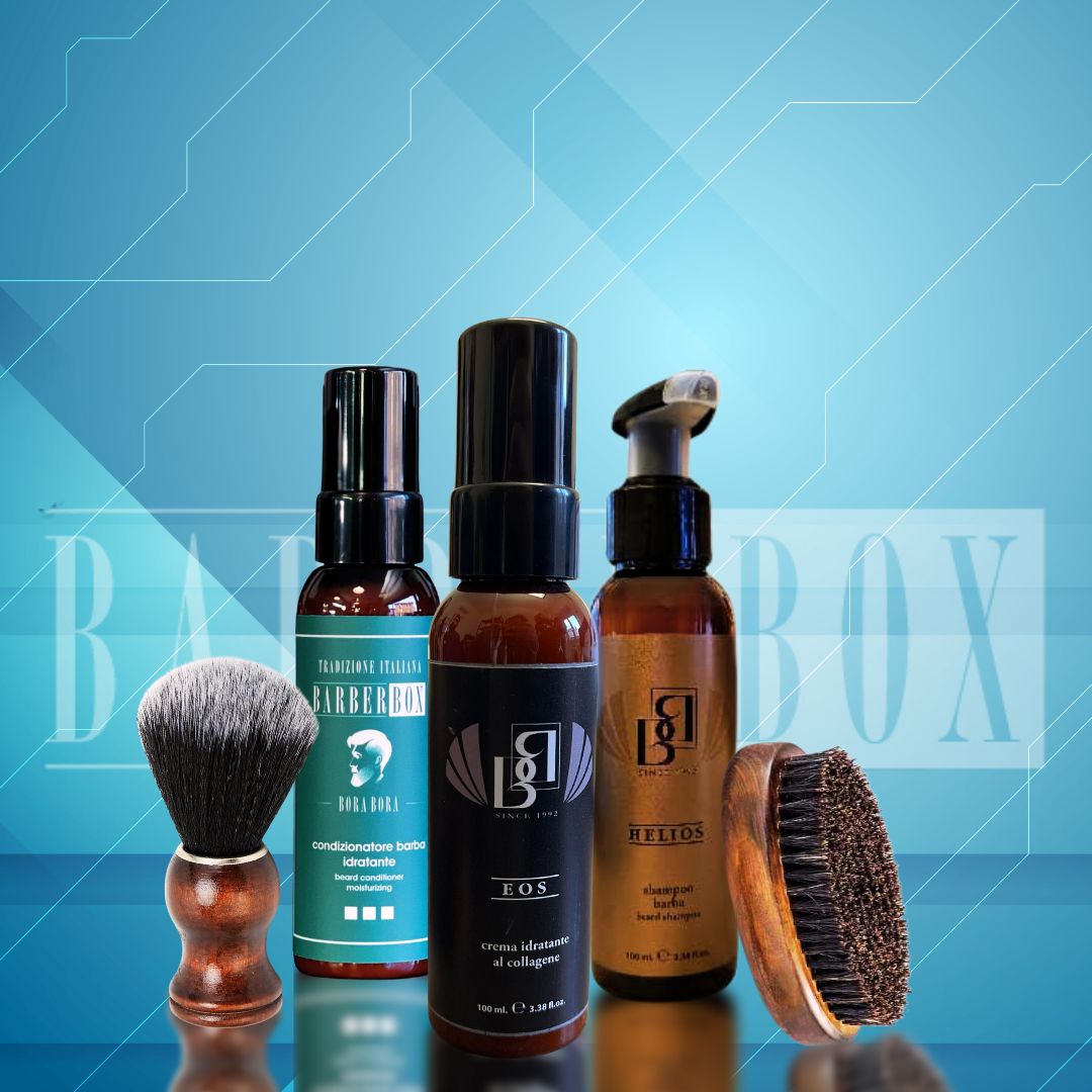 TRATTAMENTO BARBA PREMIUM - CREMA IDRATANTE AL COLLAGENE - SHAMPOO BARBA - CONDIZIONANTE BARBA- IN REGALO PENNELLO, CIOTOLA E PANNO CALDO DA BARBIERE
